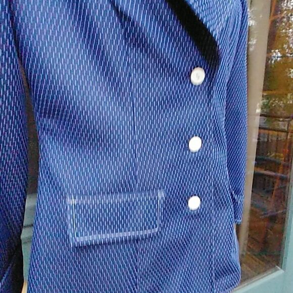 Vintage 70s Jantzen Blue White Polka Dot Blazer - Picture 2 of 6